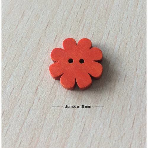 Joli petit bouton orange en forme de fleur en bois 18 mm de diamètre 