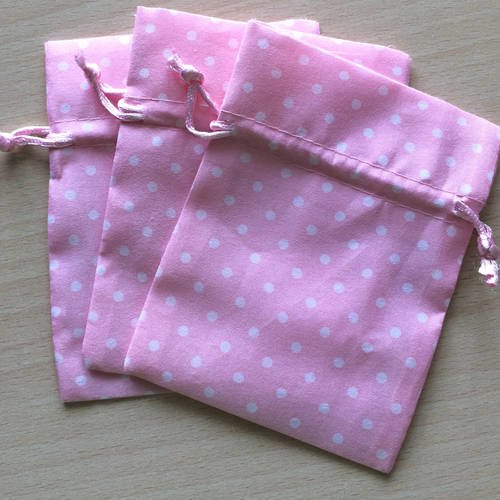 Petite pochette en tissu rose avec pois blancs taille 9 x 12 cm 