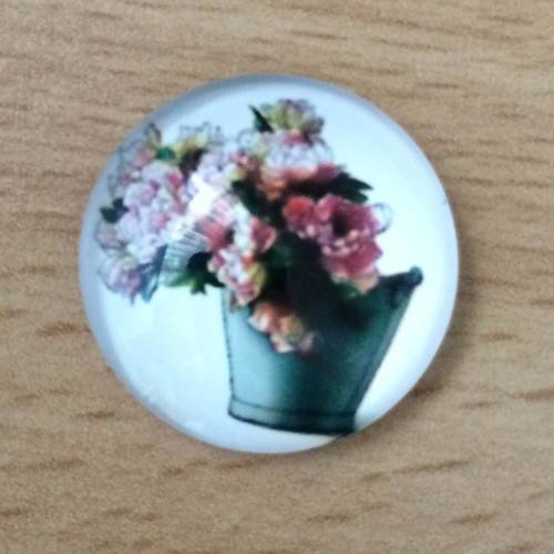 Joli pendentif cabochon en verre motif bouquet de fleur 02 
