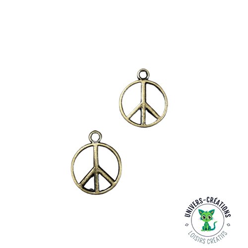 Breloques hippies "peace and love" couleur bronze (x5)