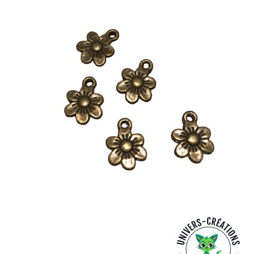 Breloques petites fleurs en métal couleur bronze (x5)