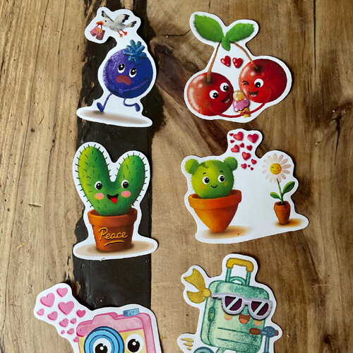 Pack de stickers kawaii illustrés - fruits, cactus et vacances