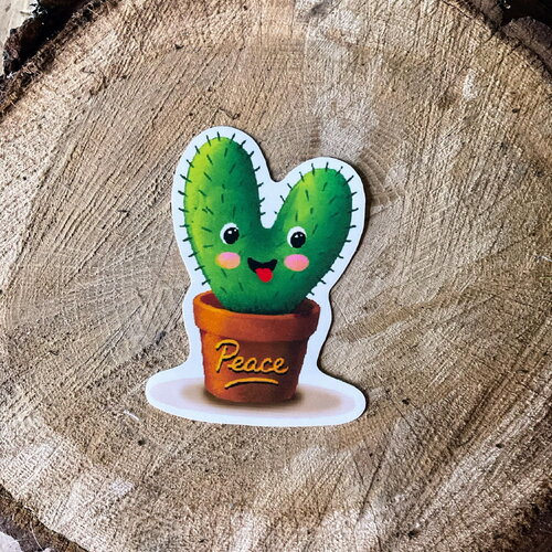 Sticker cactus cœur – autocollant kawaii mignon – plante verte – déco carnet et bullet journal