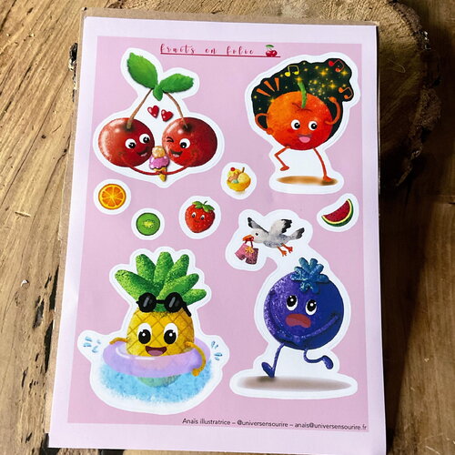 Planche stickers - fruit en folie - amusants et fruités pour l'été