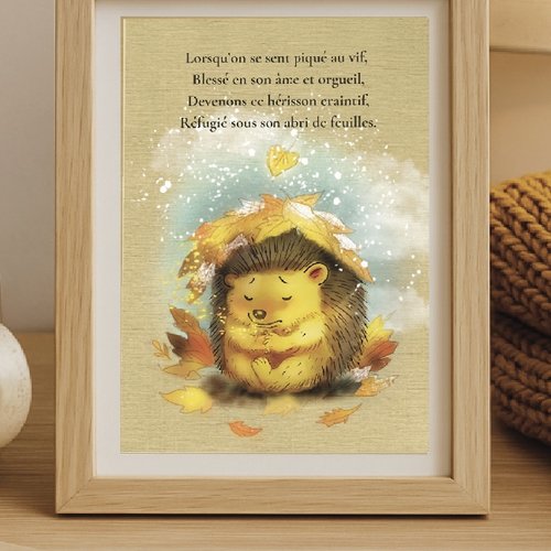 Affiche « le hérisson craintif » – illustration poétique & texte