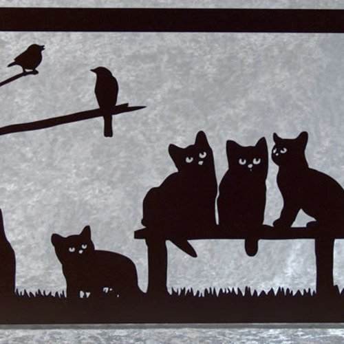 Les Chatons Cadre Silhouette En Bois Decoupe Avec 5 Chats Un Grand Marche