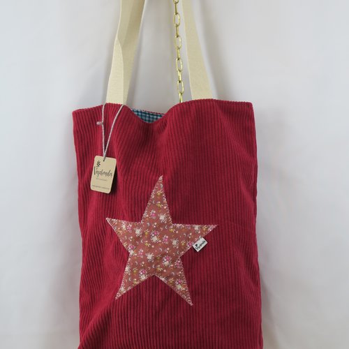 Tote bag en velours côtelé - coloris cerise