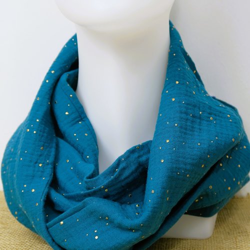 Foulard double tour en double gaze de coton -  coloris bleu