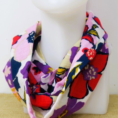 Foulard double tour en double gaze de coton -  coloris multi