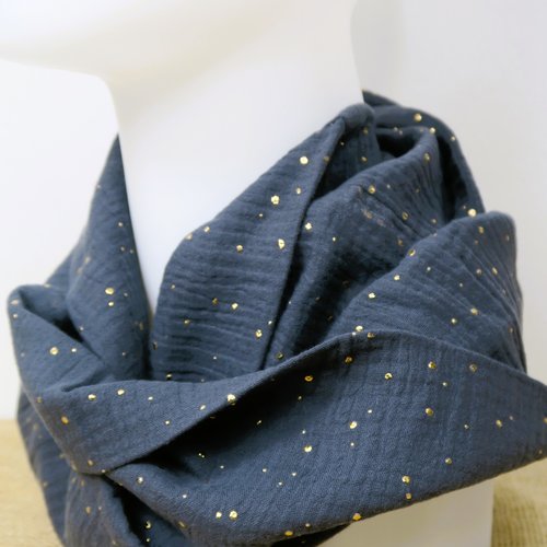 Foulard double tour en double gaze de coton -  coloris gris