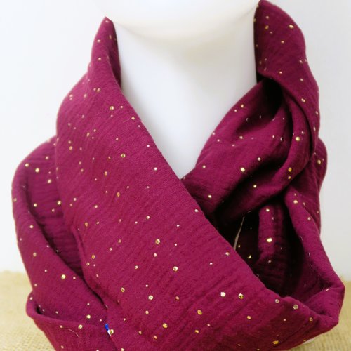 Foulard double tour en double gaze de coton -  coloris lie de vin