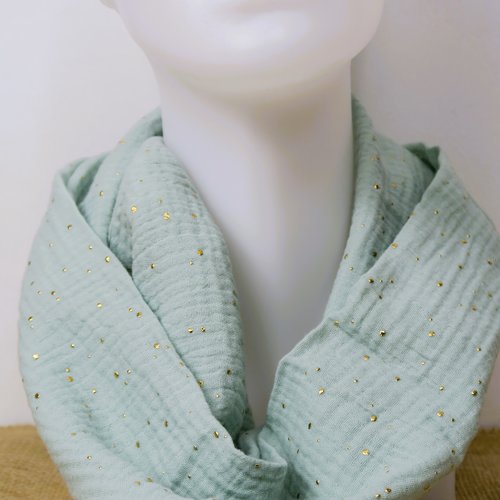 Foulard double tour en double gaze de coton -  coloris vert d'eau