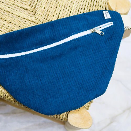 Sac banane en velours côtelé - coloris bleu pétrole