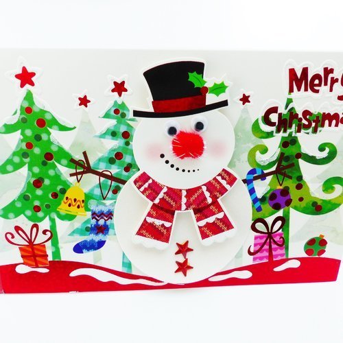 Carte Joyeux Noel Bonhomme De Neige En Relief Carte Double Avec Enveloppe Un Grand Marche