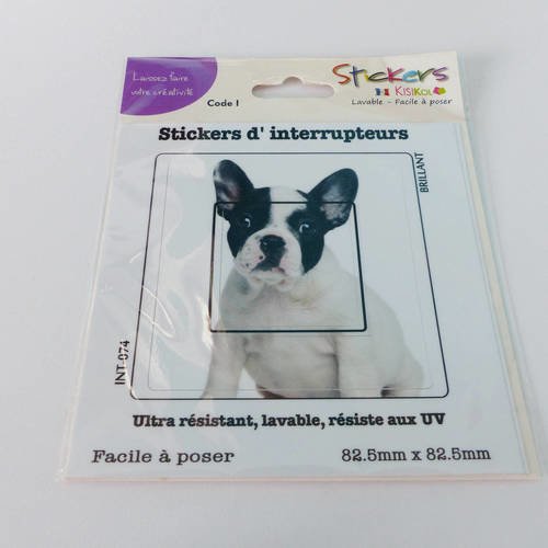 Sticker, autocollant pour interrupteur, 82,5 x 82,5 mm, chien, bouledogue français