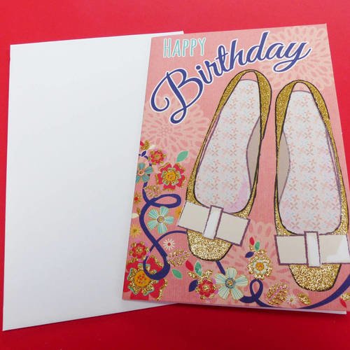 Carte anniversaire pailleté or chaussure ballerine happy birthday