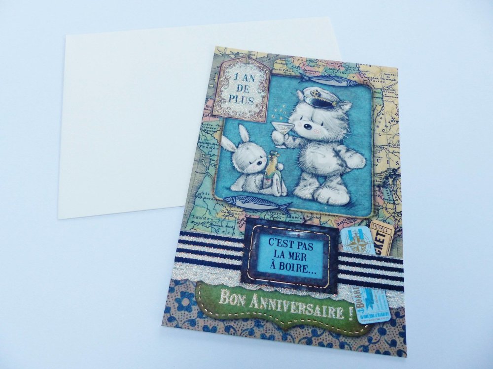 Carte Bon Anniversaire Ours Ourson Paillette Champagne Vintage Avec Enveloppe Un Grand Marche