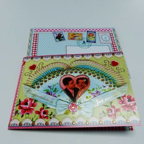 Carte Felicitations Mariage Carte Double Avec Enveloppe Assortie Coloree Retro Vintage Un Grand Marche