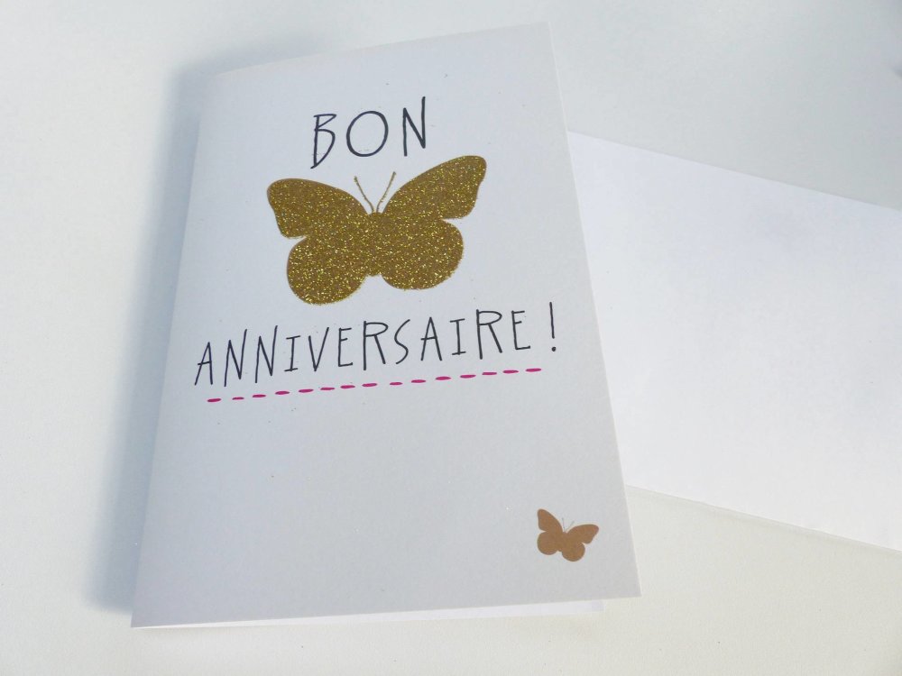 Carte Joyeux Bon Anniversaire Dore Paillettes Papillon Un Grand Marche