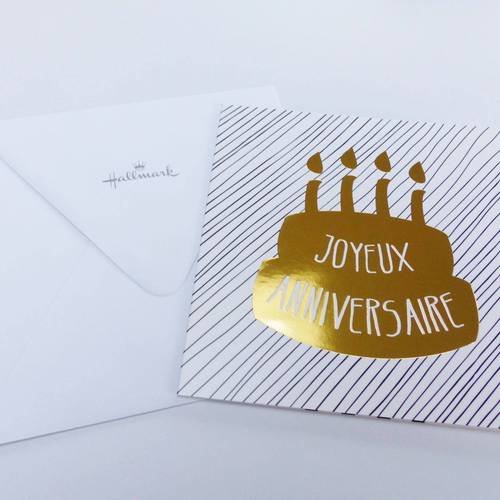 Carte Joyeux Anniversaire Avec Gateau Et Bougie Doree Et Enveloppe Carte Double Un Grand Marche