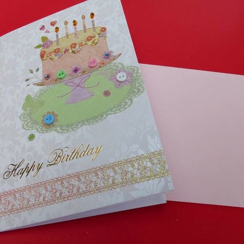 Carte Anniversaire Happy Birthday Gateau Bougie Avec Strass Paillettes Boutons Avec Enveloppe Un Grand Marche