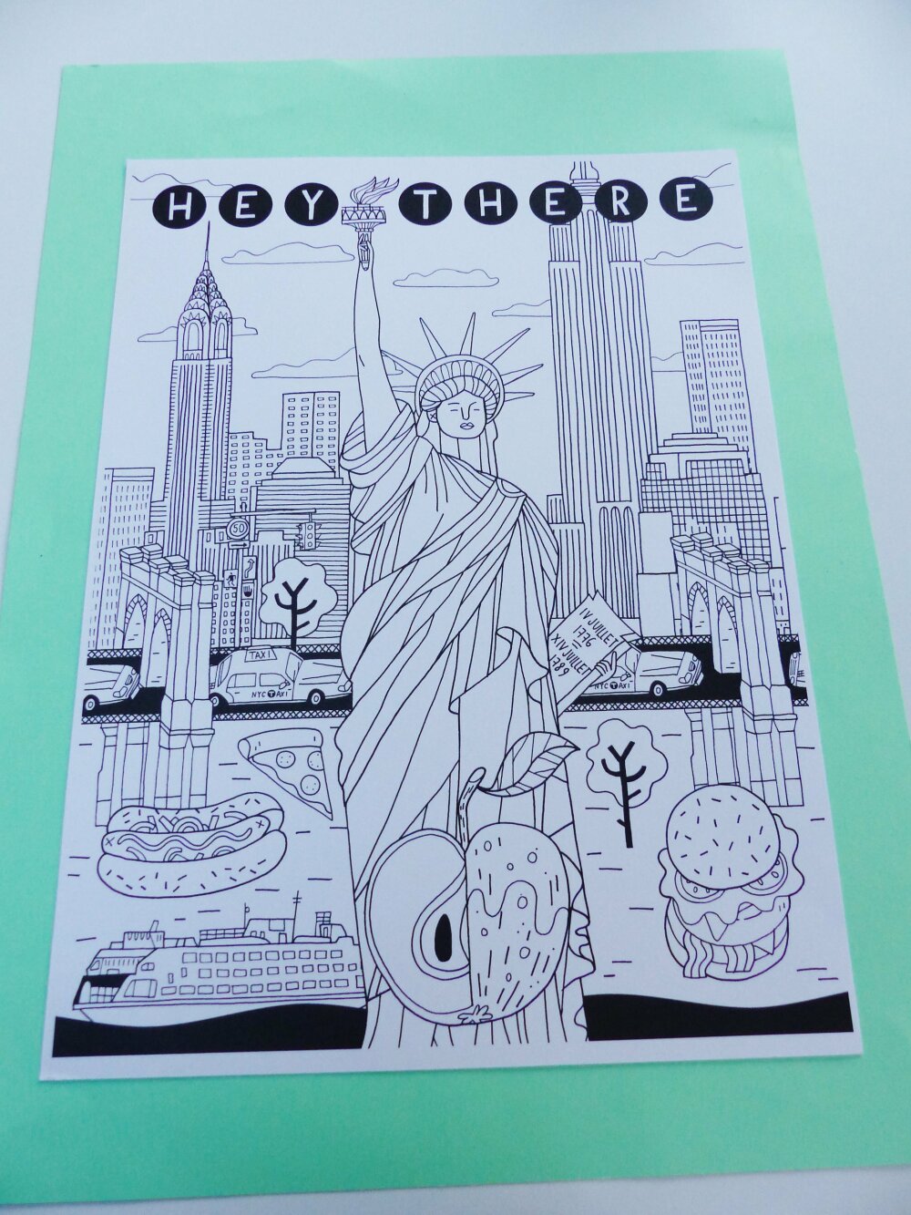 affiche new york a colorier coloriage croquis de voyage un grand marche support tache conseils twistables crayons couleur sur tapis pointe