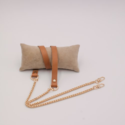 Bandouliere pour sac cuir marron et chaîne, bandoulière amovible en métal en cuir véritable