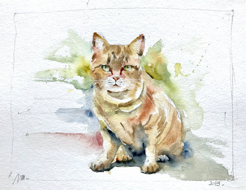 Peinture De Chat A L Aquarelle Originale Un Chat De Gouttiere Roux Cadeau Art Mural Sur Le Chat Decoration Ou Cadeau Theme Du Chat Un Grand Marche