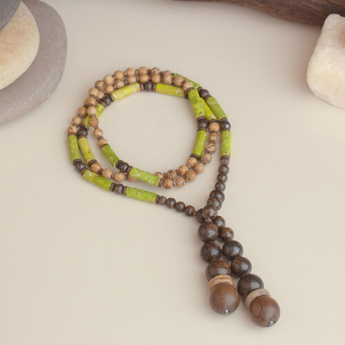 Lariat automnal en perles naturelles de bronzite – bijou artisanal