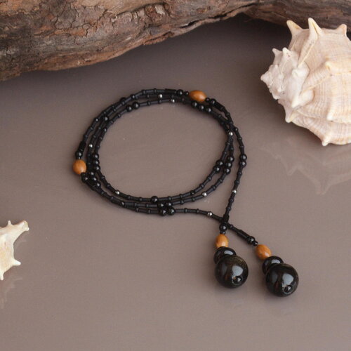 Collier lariat rituel en perles d’obsidienne – bijou mystique