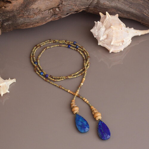 Collier lariat vintage en lapis lazuli et jaspe – élégance intemporelle et héritage