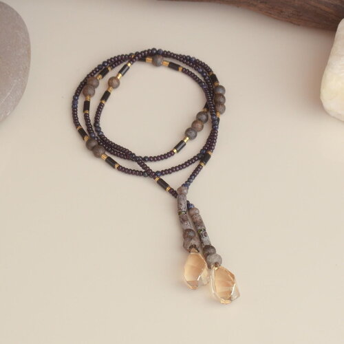 Collier lasso sensuel en perles de bronzite – bijou mystique