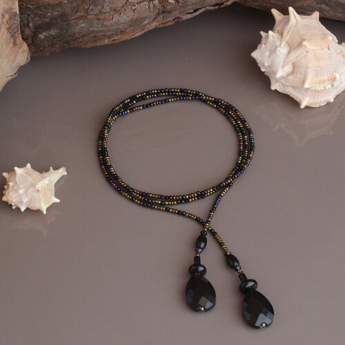 Lasso noir et métal en onyx