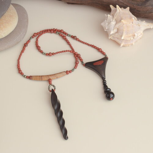 Choker design en bois exotiques &amp; jaspe rouge | ebène | bijou bois sculpté