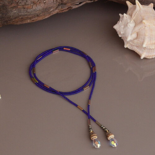 Collier lariat en cristal bleu saphir & argent d’hématite