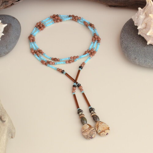 Lariat bleu et orange en perles de jaspe