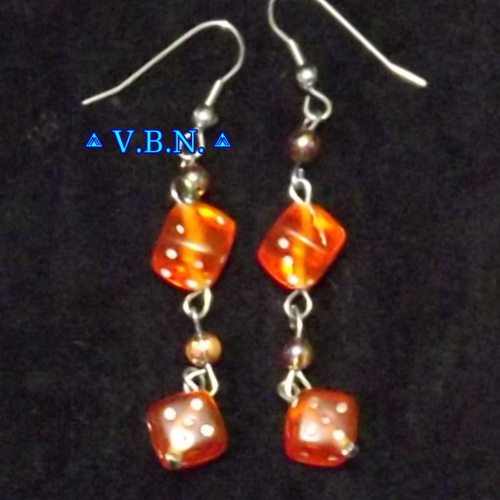 Boucles d'oreilles inoxydable avec perles dés orange