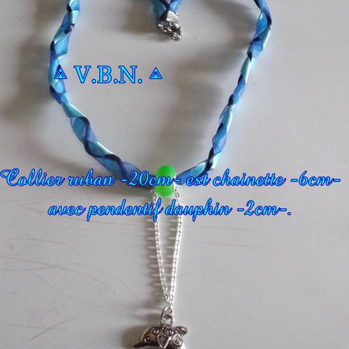 Collier dauphin ruban tresse avec chainette sur dauphin 
