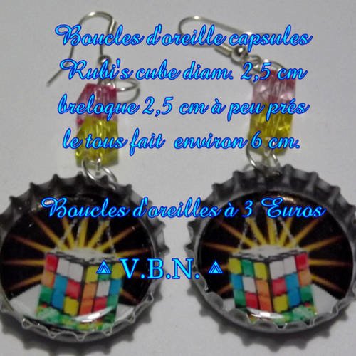 Boucles d'oreille capsule avec image rubis cube, breloque avec perles jaune et rose en acrylique 