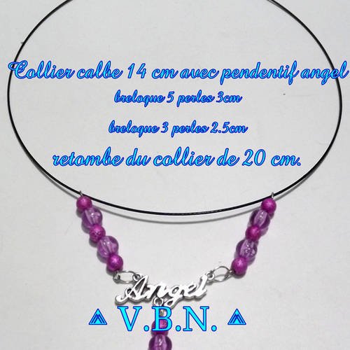 Collier cable avec pendentif angel et perles starbust et perles acrylique rose 