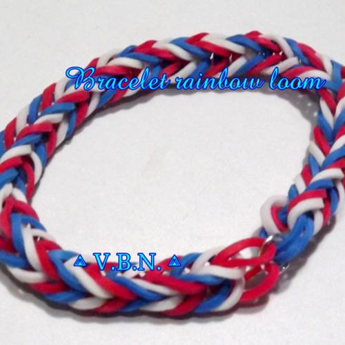 Bracelet élastique raimbow loom fait main bleu-blanc-rouge aux couleurs de la france, luxembourg, pays bas, et royaume unis