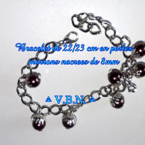 Bracelet en perles marrons nacree de 8mm 