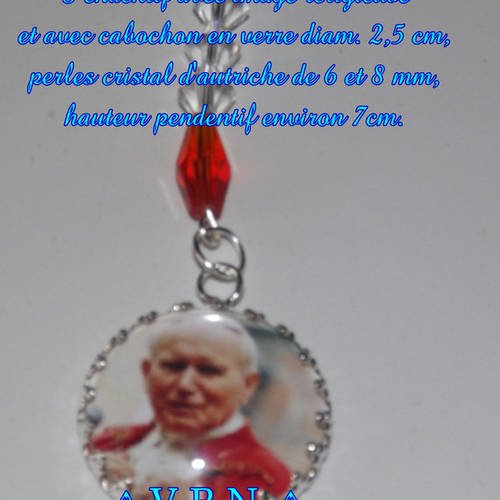 Pendentif image religieuse de saint jean paul ii et breloque dans les tons blanche et orange