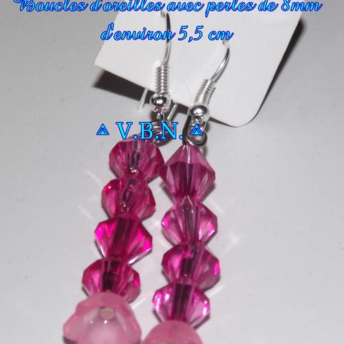 Boucles d'oreilles 4 perles acrylique multicouleur 8mm avec fleur 8mm verre 