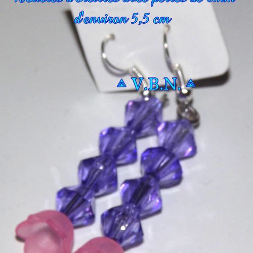 Boucles d'oreilles 4 perles acrylique multicouleur 8mm avec fleur 8mm verre 