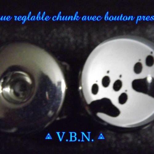 Bague reglable metal argente chunk avec bouton pression pate d'animaux
