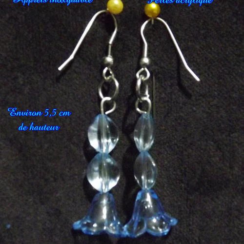 Boucles d'oreilles avec apprets inoxydable et perles acrylique bleu 