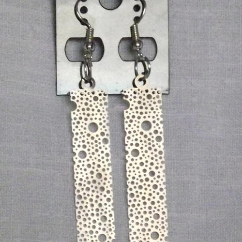Boucles d'oreilles estampes filigrane rectangulaires en acier inoxydable 10x59mm argentees 