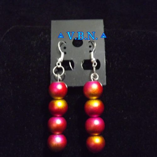 Boucles d'oreilles avec perles verre orange/rose nacree de 10mm 