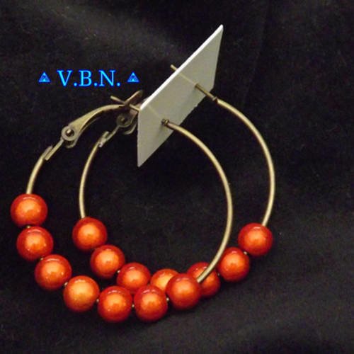 Boucles d oreilles creoles en bronze antique avec perles magique 2 tons d orange 6mm 